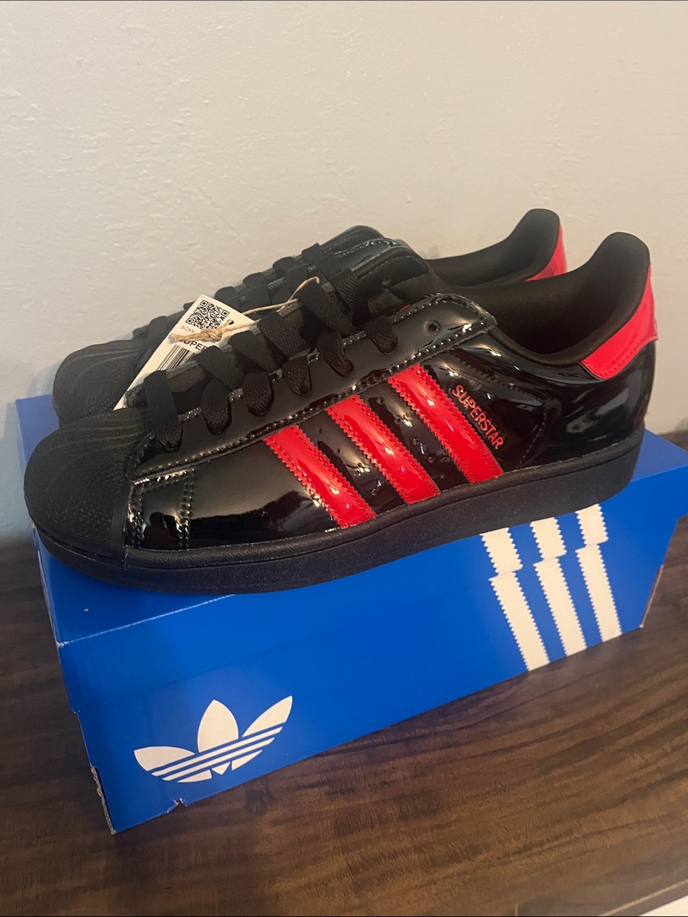 adidas Unisex Superstar Sneakers - Black with Red Accents